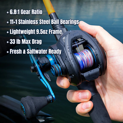 Reaction Tackle Baitcasting Fishing Reel – ProSpin Edition - 6.8:1 Gear Ratio - NEW